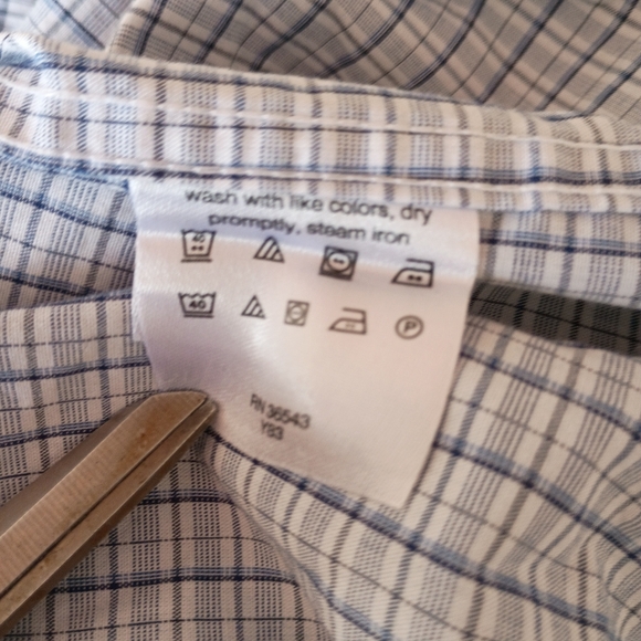 Calvin Klein Slim Fit Stretch Wrinkle Free Blue Check Dress Shirt XL - Picture 8 of 11